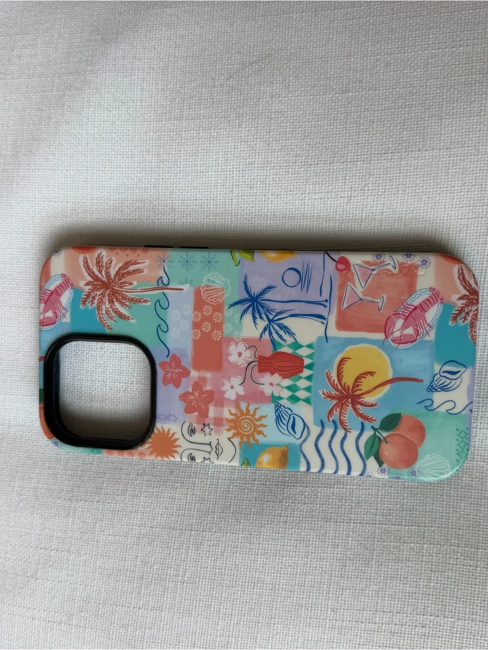 Colorful Tropical Pattern Phone Case - Peach & Teal iphone 14 pro max